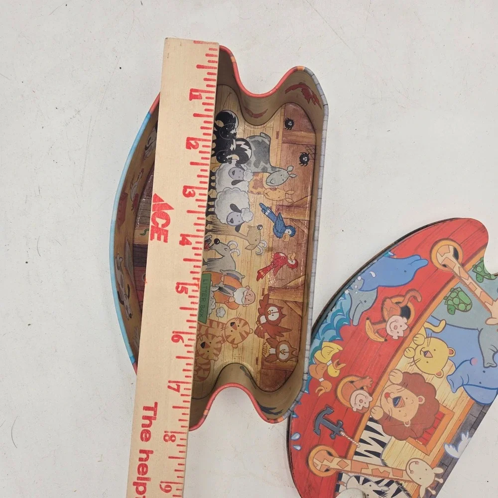 Noah's Ark Rocking Boat Metal Decorative Tin Animal Illustrations Storage Box